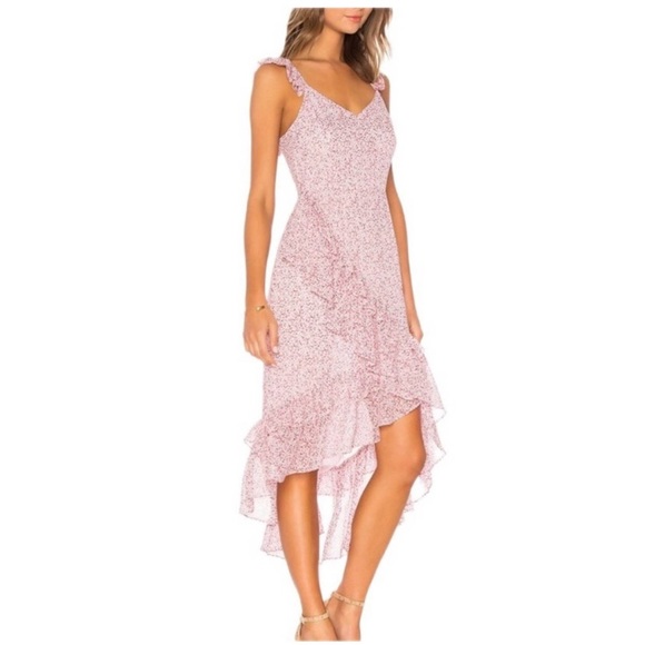 Stunning LOVESHACKFANCY SILK Maeve Dress Floral Chiffon Midi Dress in Rouge Pink - Picture 5 of 13